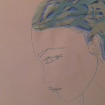 Dessin intitulée "la femme aux cheveu…" par Athena, Œuvre d'art originale, Crayon