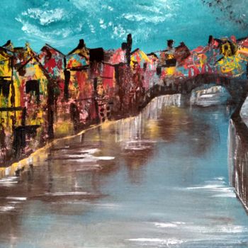 Картина под названием "Floating City" - Atignas Art, Подлинное произведение искусства, Акрил Установлен на Деревянная панель