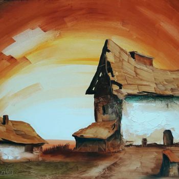 Painting titled "Edge of Town" by Attila Juhász, Original Artwork, Oil