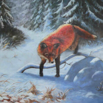Painting titled "wintwr fox" by Attila Karácsony, Original Artwork