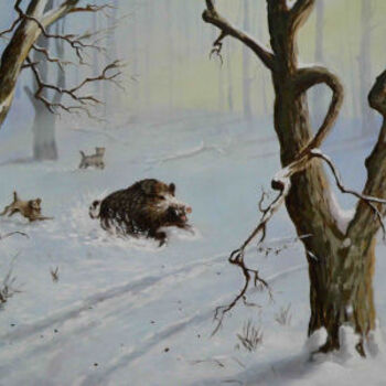 Painting titled "hunt down" by Attila Karácsony, Original Artwork