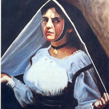 Ζωγραφική με τίτλο "Femme en costume sa…" από Attilio Frau, Αυθεντικά έργα τέχνης, Λάδι Τοποθετήθηκε στο Ξύλινο πάνελ