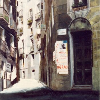Painting titled "Piazza S. Giuseppe" by Attilio Frau, Original Artwork, Oil Mounted on artwork_cat.