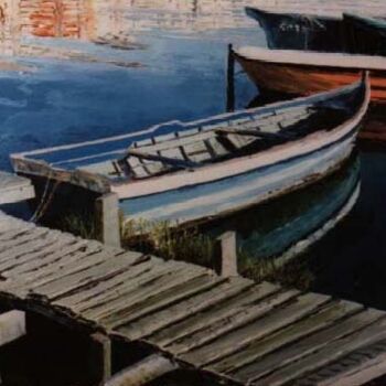 Pintura intitulada "Barca a sa Scafa" por Attilio Frau, Obras de arte originais, Óleo Montado em Armação em madeira