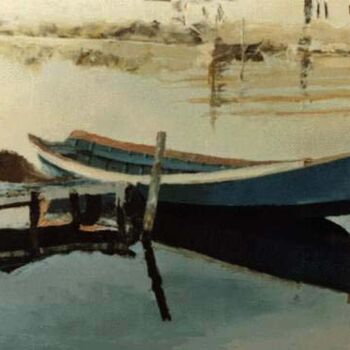 Pintura intitulada "Barca a sa Scafa 2" por Attilio Frau, Obras de arte originais, Óleo