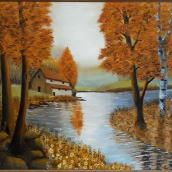 Painting titled "La ferme au bord de…" by Beppe, Original Artwork, Oil