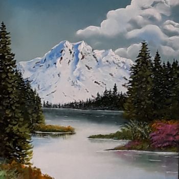 Pintura intitulada "Lac de montagne" por Beppe, Obras de arte originais, Óleo