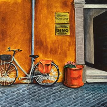 Tekening getiteld "Delivery bike" door Aubin De Jongh, Origineel Kunstwerk, Inkt