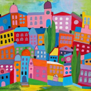 Pintura titulada "Village en toscane" por Aude Billerot, Obra de arte original, Acrílico