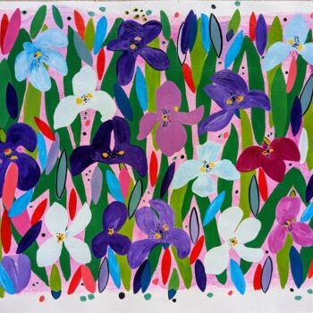 Σχέδιο με τίτλο "Fleurs d'Iris 1" από Aude Billerot, Αυθεντικά έργα τέχνης, Ακρυλικό