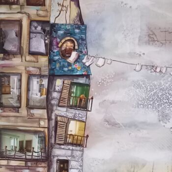 绘画 标题为“Le village” 由Aude Charrière, 原创艺术品, 拼贴