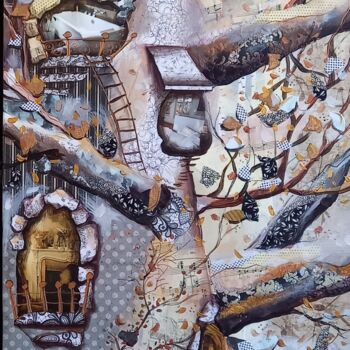 Pintura titulada "La petite échelle" por Aude Charrière, Obra de arte original, Collages