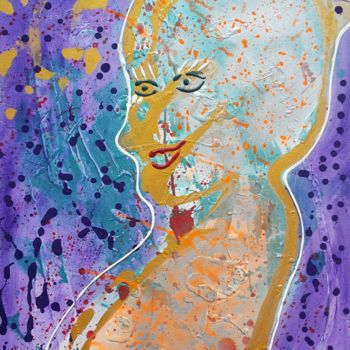 「Femme violette」というタイトルの絵画 Aude Perisによって, オリジナルのアートワーク, アクリル ウッドストレッチャーフレームにマウント
