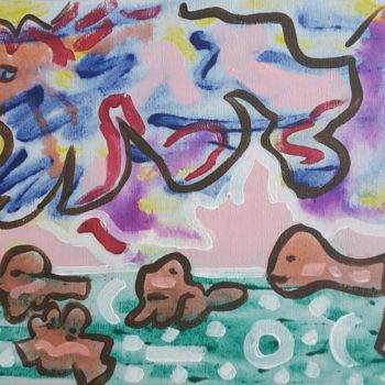 Картина под названием "Petits poissons et…" - Aude Peris, Подлинное произведение искусства, Акрил Установлен на Деревянная р…