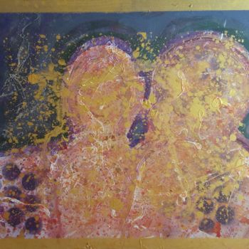 Painting titled "Couple" by Aude Peris, Original Artwork, Acrylic Mounted on Wood Stretcher frame