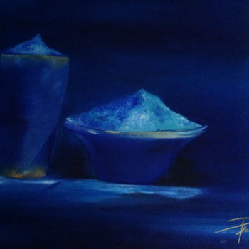 Painting titled "Bleus" by Aude Prum, Original Artwork, Oil