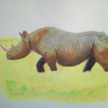 Pintura titulada "rhinocéros #artists…" por Gwen Audebert, Obra de arte original, Pastel