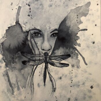 Painting titled "SECRET" by Aude Matias Da Costa, Original Artwork, Watercolor Mounted on Other rigid panel