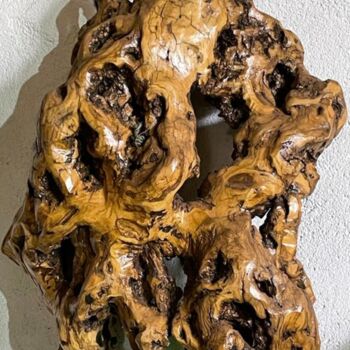 Sculpture titled "The Mask Del Arte" by Aude Matias Da Costa, Original Artwork, Wood