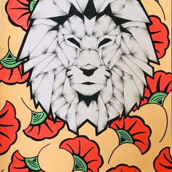 Desenho intitulada "Graphic Lion & Wax" por Mzelle Cecca Artwork, Obras de arte originais, Tinta