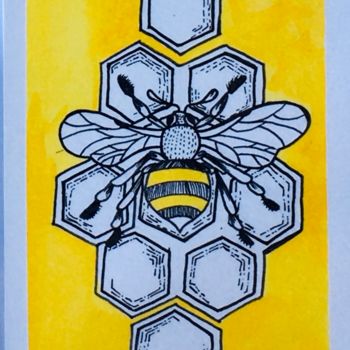 Σχέδιο με τίτλο "Marque page abeille" από Mzelle Cecca Artwork, Αυθεντικά έργα τέχνης, Μελάνι