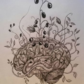 Dibujo titulada "cerveau" por Audrey Claire, Obra de arte original, Lápiz