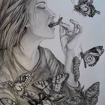 "papillons" başlıklı Resim Audrey Claire tarafından, Orijinal sanat, Kalem