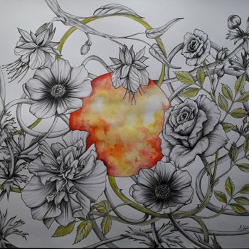 Tekening getiteld "fleurs" door Audrey Claire, Origineel Kunstwerk, Grafiet