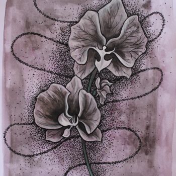 Dibujo titulada "Orchid" por Audrey Claire, Obra de arte original, Acuarela