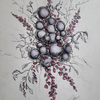 Drawing titled "Fleurie 1" by Audrey Claire, Original Artwork, Ballpoint pen