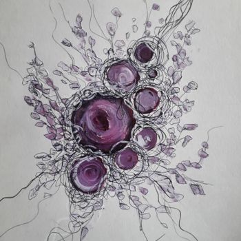 Dessin intitulée "Fleurie 2" par Audrey Claire, Œuvre d'art originale, Stylo à bille