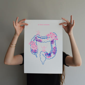「Le gros intestin」というタイトルの製版 Audrey Delacroixによって, オリジナルのアートワーク, スクリーン印刷