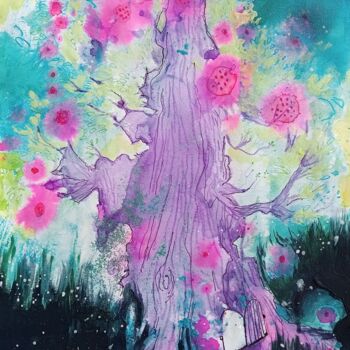 Malarstwo zatytułowany „L'arbre à fleurs” autorstwa Audrey Denis, Oryginalna praca, Akryl