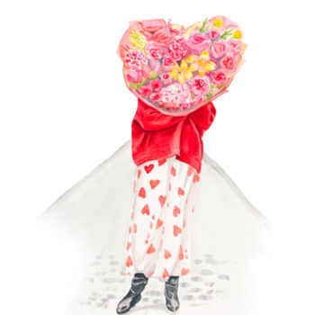 Pittura intitolato "Valentine's Day in…" da Audrey Dostes, Opera d'arte originale, Acquarello