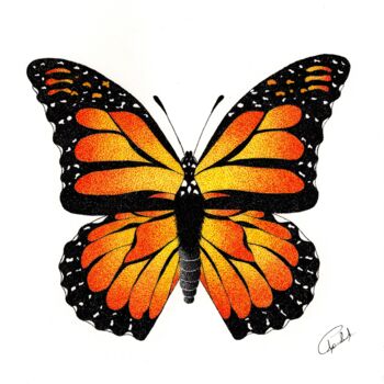 Dibujo titulada "Papillon Monarque" por Audrey Lafolie (Ondine), Obra de arte original, Tinta