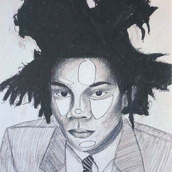 Painting titled "Basquiat portrait" by Audrey Laverne, Original Artwork, Ballpoint pen Mounted on Wood Stretcher frame