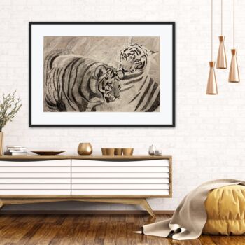 Disegno intitolato "les deux tigres" da Audrey Letheux, Opera d'arte originale, Carbone Montato su Cartone