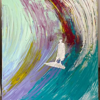 Картина под названием "Le surfer dans la v…" - Audrey Letheux, Подлинное произведение искусства, Акрил Установлен на Деревян…