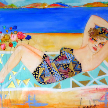 Painting titled "La Baigneuse" by Audrey Marienkoff, Original Artwork, Acrylic Mounted on Wood Stretcher frame