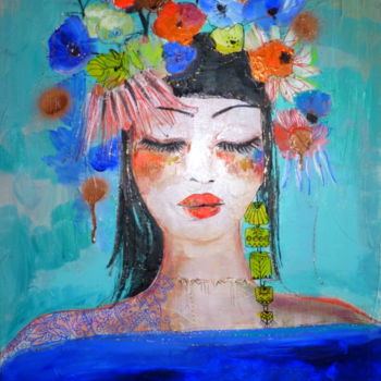 Painting titled "Belle aux fleurs" by Audrey Marienkoff, Original Artwork, Acrylic