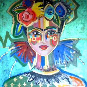 Painting titled "Frida" by Audrey Marienkoff, Original Artwork, Acrylic Mounted on Wood Stretcher frame