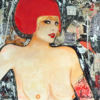 Painting titled "Le casque rouge..." by Audrey Marienkoff, Original Artwork, Acrylic