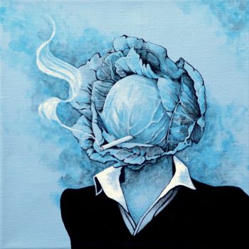 Painting titled "L'homme à tête de c…" by Audrey Rouvin, Original Artwork, Acrylic