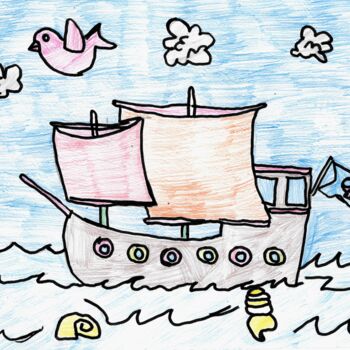Dibujo titulada "Voilier naviguant" por Audrey Segura, Obra de arte original, Lápiz