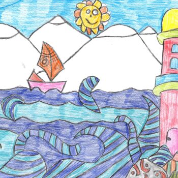 Dessin intitulée "la mer agitée" par Audrey Segura, Œuvre d'art originale, Crayon