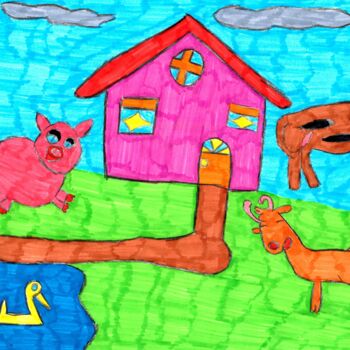 Dessin intitulée "une maison au milie…" par Audrey Segura, Œuvre d'art originale, Crayon