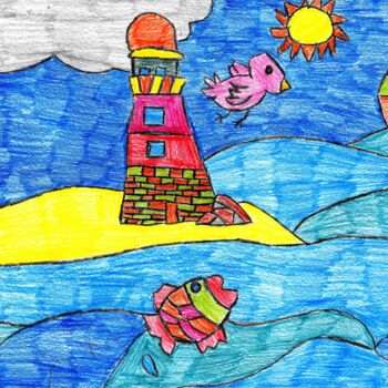 Dessin intitulée "le phare au milieu…" par Audrey Segura, Œuvre d'art originale, Crayon