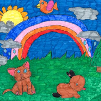 Dessin intitulée "l'arc-en-ciel au mi…" par Audrey Segura, Œuvre d'art originale, Crayon
