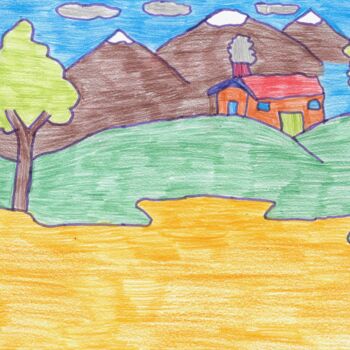 Dessin intitulée "la maison au dessus…" par Audrey Segura, Œuvre d'art originale, Crayon