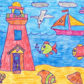 Dessin intitulée "le phare entouré de…" par Audrey Segura, Œuvre d'art originale, Crayon